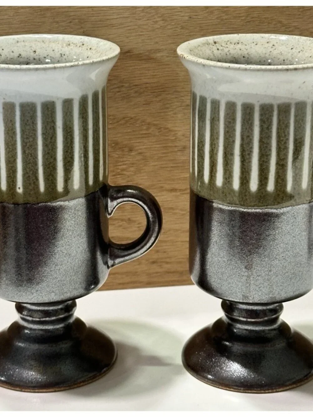 2 Vintage OTAGIRI Pottery Stoneware Pedestal Irish Coffee Mugs Cups MCM metallic
